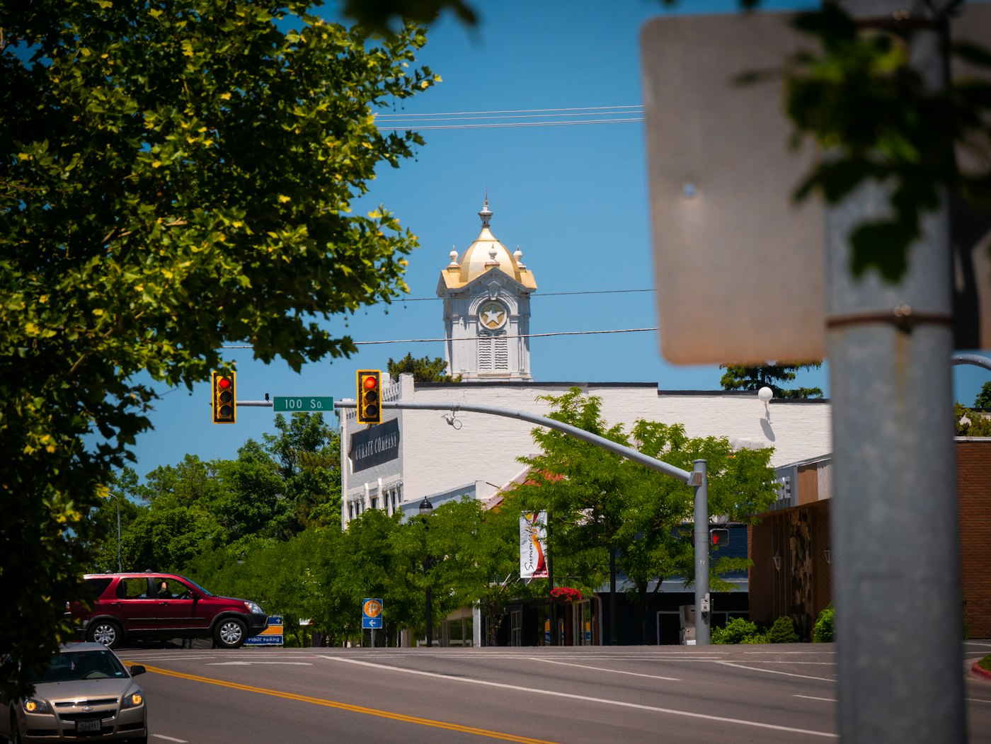 Main Street in Logan, Utah, with its historic clock tower